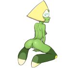 1girl alien annoyed annoyed_expression ass boots_only bottomless butt_focus cartoon_network crystal_gems erect_nipples exposed_ass exposed_pussy forehead_jewel green_skin looking_at_viewer looking_back mangamaster naked_boots nipples nude on_knees peridot_(steven_universe) posing squatting steven_universe topless triangular_hair visor yellow_hair