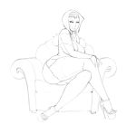 1girl armchair breasts chair cleavage cowboy_bebop faye_valentine feather_boa full_body garter_straps hairband high_heels large_breasts legoman legs_crossed lingerie lips lm_(legoman) monochrome platform_footwear platform_heels sitting sketch smile solo stiletto_heels sunrise_(company)