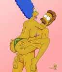 big_breasts blue_hair breasts cartoon_milf cheating_husband cheating_wife cum_inside drooling hair huge_breasts marge_simpson milf ned_flanders nipples sideboob standing_sex the_simpsons topflite vaginal yellow_skin