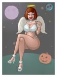 angel big_breasts breasts brown_hair cleavage danny_phantom halo madeline_fenton milf purple_eyes smile solo whargleblargle