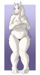 1girl 2020s 2023 2d 3_toes 5_fingers anthro anthro_only artist_name ass big_breasts border boss_monster breasts caprine chubby chubby_anthro chubby_female completely_nude completely_nude_female covering_breasts covering_self digital_drawing digital_media female_anthro female_only floppy_ears full_body fur furry furry_female furry_only goat goat_ears goat_girl goat_horns gradient_background horns knees_together_feet_apart mammal mature mature_anthro mature_female milf monster monster_girl navel nipples nude nude_anthro nude_female pigeon-toed pinup purple_background pussy simple_background solo_anthro solo_female standing toriel two-tone_background undertale undertale_(series) video_game_character video_games white_body white_border white_fur wixedecho