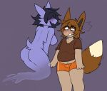 1boy 1boy1girl 1girl anthro anthro_on_anthro anthro_only anthrofied ass ass ass_focus ass_up blue_body blush blush blushing_face booty_shorts breasts brown_hair chubby chubby_body chubby_male clothed clothed_male_nude_female fur furry furry_only ghost glasses humanoid leaked_artwork male/female motion_lines obese original original_characters scared short_hair shorts sideboob thick_thighs