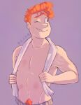  1boy 60_parsecs! baby_bronco bruises color dilf ginger ginger_hair grin human looking_away male male_focus male_only muscular_male nervous_smile no_visible_genitalia one_eye_closed orange_hair shirtless solo_male sweat sweating towel_around_neck unibrow watermark xxdemonpeachxx young_male 