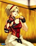  alluring athletic_female bikini blonde_hair blue_eyes dojo fingerless_gloves fit_female karate_pants lidia_sobieska namco polish prime_minister sweat tekken tekken_7 voluptuous youdotan 