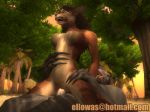 3d animated breasts claws ellowas erection fangs female gif hetero male penis pointy_ears reverse_cowgirl_position testicles video_games warcraft watermark werewolf worgen world_of_warcraft