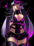 1girl big_breasts breasts covered_breasts female hetero kumiko_shiba league_of_legends long_hair purple_clothes purple_eyes purple_thighhighs silver_hair solo syndra thighhighs