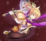  1girl alluring big_breasts blonde_hair cassandra_alexandra cleavage green_eyes kuno_oni pantyhose project_soul silf soul_calibur soul_calibur_ii soul_calibur_iii soul_calibur_vi sword_and_shield weapon 