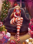  1girl alluring blonde_hair blue_eyes christmas_outfit christmas_present christmas_tree emilie_de_rochefort namco oscarzxn presents santa_hat tekken tekken_5_dark_resurrection tekken_6_bloodline_rebellion tekken_7 tekken_8 tekken_tag_tournament_2 