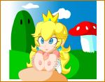 1girl animated blonde_hair blue_eyes breasts crown earrings gif gloves nintendo nipples paizuri penis princess_peach super_mario_bros. yellow_hair