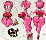 amy_rose ass big_ass big_breasts breasts brendancorris female full_body green_eyes hammer headband hedgehog mammal sega solo sonic_(series) thick_thighs weapon