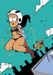 black_bra black_hair black_panties blush boots breasts carlota_casagrande city cleavage embarrassed embarrassed_underwear_female embarrassing euf flying helmet jetpack malandra_(artist) nickelodeon ponytail ripped_clothes ripped_clothing surprise the_casagrandes wardrobe_malfunction