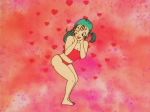 1girl arms ass ass_shake bare_shoulders belly breasts bulma bulma_briefs charm chest dragon_ball elbows eyebrows feet female green_hair hair hands hands_on_face hearts knees legs navel one_eye_closed one_eye_open panties pink_background seduce seducing seduction shoulders solo thighs turquoise_hair wink woman