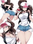  1girl 2021 armpits ass bare_shoulders bare_thighs big_ass big_breasts blue_eyes breasts brown_hair cleavage clothed clothed_female demin_shorts female_focus female_only hilda_(pokemon) hips horny huge_ass huge_breasts human large_ass large_butt long_hair looking_at_viewer nintendo pokemon pose posing seductive seductive_eyes seductive_look shorts solo_female solo_focus suzusiigasuki teen thick thick_ass thick_thighs thighs tomboy video_game_character video_game_franchise voluptuous wide_hips 