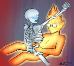 2010s 2017 2d 2d_(artwork) animated_skeleton artist_name blue_blush blue_tongue blush bottom_on_top bottom_sans completely_nude completely_nude_male cowgirl_position crypticcrows digital_media_(artwork) duo ectotongue elemental_creature elemental_humanoid fire_elemental glasses glasses_only gradient_background grillby grillsans humanoid male male/male male_only mari_keiyou_(artist) mk-doodles monster monster_boy nude nude_male orange_body penetration rectangular_eyewear rectangular_glasses sans sans_(undertale) seme_grillby sex skeleton top_grillby uke_sans undead undertale undertale_(series) video_game_character video_games yaoi