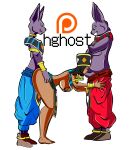  1girl 2boys anal anal_sex ass beerus big_breasts black_hair blush breasts champa cum cum_in_pussy cum_inside dragon_ball dragon_ball_super feet fellatio hair helles hghost legs licking lipstick nude patreon patreon_username spitroast white_background 