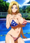 1girl accurate_art_style alluring american_flag_bikini bare_legs big_breasts bikini blonde_hair blue_eyes cleavage dead_or_alive dead_or_alive_2 dead_or_alive_3 dead_or_alive_4 dead_or_alive_5 dead_or_alive_6 dead_or_alive_xtreme dead_or_alive_xtreme_2 dead_or_alive_xtreme_3 dead_or_alive_xtreme_3_fortune dead_or_alive_xtreme_beach_volleyball dead_or_alive_xtreme_venus_vacation doasuki posing swimming_pool tecmo tina_armstrong under_boob