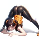  1:1 1:1_aspect_ratio 1girl achillesherz ass bandai_namco black_hair clothed female_only flexible jack-o&#039;_challenge jack-o_pose jackochallenge ling_xiaoyu namco namco_bandai tekken tekken_7 twintails twitter white_background 