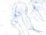  1girl big_breasts gokoro licking_penis long_hair monochrome original paizuri 