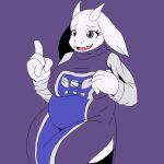  1:1 1:1_aspect_ratio 1girl 2010s 2016 4_fingers anthro anthro_only belly big_breasts boss_monster breasts caprine chubby chubby_anthro chubby_female clothed clothing cowboy_shot delta_rune_(emblem) fangs female_anthro female_only floppy_ears furry furry_female furry_only goat goat_ears goat_girl goat_horns horns monster monster_girl open_mouth pointing pointing_up purple_background purple_clothing purple_eyes simple_background skin_fangs solid_color_background solo_anthro solo_female toriel undertale undertale_(series) unknown_artist 