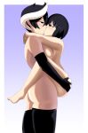  2_girls ass big_ass big_breasts black_hair breasts color crossover hand_on_butt human kissing light-skinned_female light_skin made_in_abyss monogatari_(series) mostly_nude nipples nude oshino_ougi ozen ruw_ruler size_difference smaller_female taller_girl white_hair yuri 