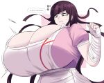  1girl 1girl absurd_res bandages big_breasts breast_expansion breasts bursting_breasts cleavage danganronpa_(series) danganronpa_2:_goodbye_despair female_focus gigantic_breasts gus_(emmarrgus) high_res long_hair matching_hair/eyes mole mole_under_eye nurse purple_eyes purple_hair sweat tsumiki_mikan wardrobe_malfunction 