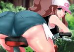 1girl 1girl 1girl 2d alternate_version_available ass ass_focus baseball_cap bent_over bicycle big_ass blue_shorts booty_shorts bottomwear brown_hair bubble_ass bubble_butt clothed_female dat_ass demin_shorts female_focus female_only game_freak hair hat headwear hilda_(pokemon) huge_ass koukatu_illust long_hair looking_back pokemon pokemon_bw ponytail short_shorts shorts solo_female solo_focus steam steamy tagme teen thighs video_game_character video_game_franchise