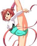 1girl breasts bulge futanari gymnast gymnastics leotard mahou_sensei_negima! makie_sasaki negima penis sasaki_makie simple_background solo testicles