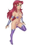 1girl alien alien_girl boots bracelet breasts dc_comics female female_only green_eyes half_naked heart_maebari heart_pasties libixus long_hair long_hair_female looking_at_viewer maebari orange_skin pasties red_hair solo solo_female solo_focus starfire superhero superheroine tagme teen_titans