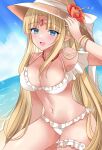  1girl a_link_between_worlds alluring beach bikini blonde_hair bracelet bracelets diadem female_only frilled_bikini long_hair medium_breasts necklace nintendo princess_zelda riona_angel sea seaside slim solo_female straight_hair straw_hat swimsuit the_legend_of_zelda the_legend_of_zelda:_a_link_between_worlds thigh_band thigh_strap white_bikini white_swimsuit zelda_(a_link_between_worlds) 