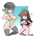 2_girls 2girls :o abs absurd_res alternate_version_available areola areola_slip arm_behind_back athletic_female big_breasts bikini bikini_bottom bikini_top blue_bikini breasts brown_eyes cameltoe clothed clothed_female clothes clothing eyebrows eyebrows_visible_through_hair eyelashes female female_only green_(pokemon) grey_eyes hair hand_on_hip hands_on_breasts hands_on_own_breasts hat headgear headwear high_res high_resolution holding_breasts humans_of_pokemon leaf_(pokemon) legwear long_hair looking_at_another looking_at_breasts micro_bikini multicolored_bikini navel nipple_bulge nipples open_mouth pervertoons pokemon pokemon_(game) pokemon_lgpe pokemon_usum pussy pussy_floss riffsandskulls short_hair simple_background sling_bikini slingshot_swimsuit slutty_outfit smile stockings swimwear team_rainbow_rocket team_rainbow_rocket_grunt team_rainbow_rocket_grunt_(female) team_rocket_grunt teeth tongue underwear very_high_resolution