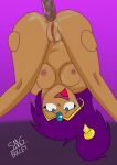  anal anal_penetration anal_sex artist_name black_penis cum cum_on_body female_focus purple_background purple_hair pussy self_upload shantae shantae_(character) smgbullet solo_focus upside-down 