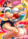 2_girls ass bear_hug bewitching_thighs big_ass big_breasts blonde_hair breasts brown_eyes brown_hair capcom closed_eyes clothed_female female_focus female_only grappling headband long_hair mask n◎n-@kawahagisakana rainbow_mika sakura_kasugano school_uniform schoolgirl short_hair skirt street_fighter tagme teen thick_thighs thighs video_game_character video_game_franchise wrestling_singlet