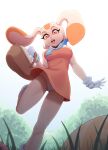  1girl aged_up anthro basket blue_bow clear_sky cream_fur cream_the_rabbit female female_anthro furry grin humanoid mycrys one-piece_dress open_mouth orange_dress orange_eyes panties pantyshot rabbit rabbit_ears rabbit_girl rabbit_humanoid sega smiling_at_viewer solo sonic_the_hedgehog_(series) vibrant white_gloves 