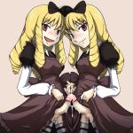  ariel_(darker_than_black) bernice_(darker_than_black) blonde brown_eyes darker_than_black futanari penis precum pussy_juice thighhighs twins vagina 