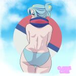  1boy ass ass_focus big_ass blue_hair cuddlecore femboy feminine_male girly grusha_(pokemon) gym_leader looking_at_viewer looking_back male male_only nintendo pinup pokemon pokemon_sv shy solo_focus solo_male thigh_gap thighs 