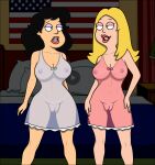  2_girls american_dad blonde blonde_hair brunette brunette cameltoe clothing dress francine_smith gender_bender genderswap genderswap sexfightfun stan_smith tan tan_line transformation transparent transparent_clothes transparent_clothing transparent_dress tsf yuri 