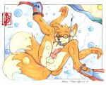  1boy 2007 anthro anus balls bubbles canine canine_penis caption chest_tuft claws erection fennec_(artist) flippers fox fur furry goggles hindpaw kitsune knot legs_up male male_only miles_&quot;tails&quot;_prower multiple_tails ocean one_closed_eyes orange pawpads penis sega snorkel snorkeling solo sonic_(series) sonic_the_hedgehog_(series) swimming tail underwater water wink 