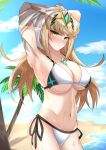  1girl 1girl 1girl alluring beach big_breasts bikini bikini_bottom bikini_top blonde blonde_hair breasts clouds core_crystal ega-chan egatyan1410 female_focus female_only long_hair looking_at_viewer midriff mythra navel nintendo ocean outside palm_trees shirt side-tie_bikini side-tie_swimsuit sky swimsuit tiara trees undressing water wet white_bikini white_shirt white_swimsuit xenoblade_(series) xenoblade_chronicles_2 yellow_eyes 