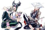 2_girls a.k.i. albino black_hair capcom clothed creonart feet fighting_game grin juri_han sfw sitting smile street_fighter street_fighter_6 street_fighter_vi theartofcreon twitter watermark white_hair