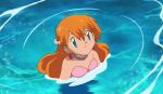  1girl alluring bare_arms bikini breasts creatures_(company) earrings full_body game_freak green_eyes hair_ornament high_res jewelry long_hair mermaid mermaid_costume mermaid_misty_(pokemon) misty misty_(pokemon) misty_mermaid necklace neica nintendo orange_hair pokemon pokemon_(anime) pokemon_(classic_anime) seashell shell shell_bikini swimsuit water wet 