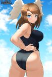  1girl alluring ass big_ass big_breasts blue_eyes breasts brown_hair eunie_(xenoblade) eyebrows female_only looking_at_viewer looking_back medium_hair smile sol-sama_d2 solo_female standing thick_thighs thighs xenoblade_(series) xenoblade_chronicles_3 