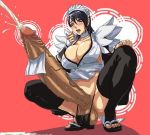 bib black_hair blush breasts brown_eyes censored choker cleavage cum dagashiya dark_penis erect_nipples futanari gigantic_penis hairband huge_breasts iroha maid no_bra open_mouth panties penis samurai_spirits sandals short_hair snk spread_legs squat squatting toeless_socks toes usatarou