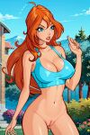  1girl 4kids_entertainment bare_legs bloom_(winx_club) bottomless innie_pussy light-skinned_female naked_from_the_waist_down nickelodeon no_panties no_underwear orange_hair partially_clothed rainbow_(animation_studio) shaved_pussy tank_top teenage_girl winx_club 