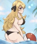  1girl alluring ass bikini blonde blonde_female blonde_hair blonde_hair_female cynthia cynthia_(pokemon) female_only light-skinned_female light_skin nintendo pok&eacute;mon pokemon pokemon_champion purrlucii shirona_(pokemon) sideboob 