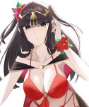  1girl alluring alternate_costume big_breasts bikini black_hair blunt_bangs breasts brown_eyes female_only fire_emblem fire_emblem_awakening fire_emblem_heroes flower hair_flower hair_ornament high_res long_hair looking_at_viewer milf nintendo official_alternate_costume ondur parted_lips red_bikini red_swimsuit swimsuit tharja tharja_(fire_emblem) tharja_(summer)_(fire_emblem) twin_tails white_background 