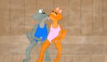  1girl crossdressing diane_foxington dreamworks fox french_kiss male masturbation mr._wolf_(the_bad_guys) one-piece_swimsuit sauna thatfurrydude the_bad_guys wolf 