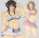  2_girls aerith_gainsborough athletic_female black_hair brown_hair female_abs final_fantasy final_fantasy_vii_remake fit_emale muscular_female red_eyes shirt shorts square_enix swimsuit tifa_lockhart yoracrab 