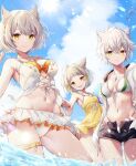 3_girls alluring alternate_hairstyle ancestor_and_descendant bare_shoulders big_breasts bikini black_shorts breasts cat_ears cat_girl core_crystal curvy family female_only high_res looking_at_viewer medium_breasts midriff milf mio_(xenoblade) monolith_soft mother_&_daughter multiple_girls na'el_(xenoblade) navel nia nintendo official_alternate_costume orange_swimsuit shorts silver_hair slim_waist sundress swimsuit thick_thighs thighs ui_frara voluptuous water wet wide_hips xenoblade_(series) xenoblade_chronicles_2 xenoblade_chronicles_3 xenoblade_chronicles_3:_future_redeemed yellow_eyes