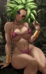  1girl 2_girls 3_girls big_breasts bikini blue_eyes breasts caulifla dragon_ball dragon_ball_super earrings female_pervert fusion green_hair jewelry kale_(dragon_ball) kefla kefla_(dragon_ball) mature_female medium_hair multiple_girls nude panties pervert potara_earrings potara_fusion sexually_suggestive short_hair smile solo_focus swimsuit thelorope underwear 