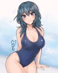  1girl 1girl 1girl alluring alternate_costume artist_name bare_legs bare_shoulders big_breasts big_breasts bikini blue_bikini blue_eyes blue_one-piece_bikini byleth_(female)_(fire_emblem) byleth_(fire_emblem) byleth_(fire_emblem)_(female) cleavage female_only fire_emblem fire_emblem:_three_houses high_res medium_hair nintendo one-piece_bikini purrlucii swimsuit teal_hair 